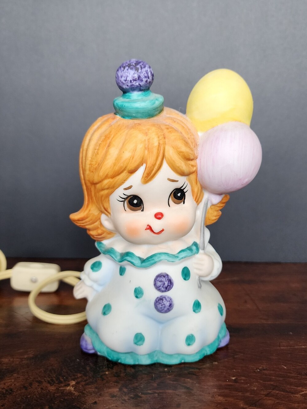 Vintage 80s Lefton Clown W/ Balloons Night Light Lamp Circus Decor Pastel Figure